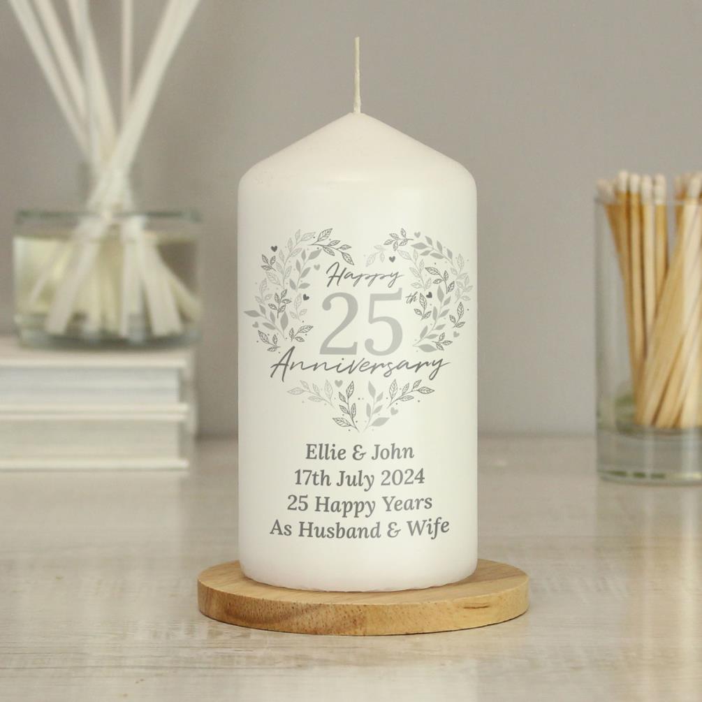 Personalised 25th Silver Wedding Anniversary Pillar Candle Extra Image 3